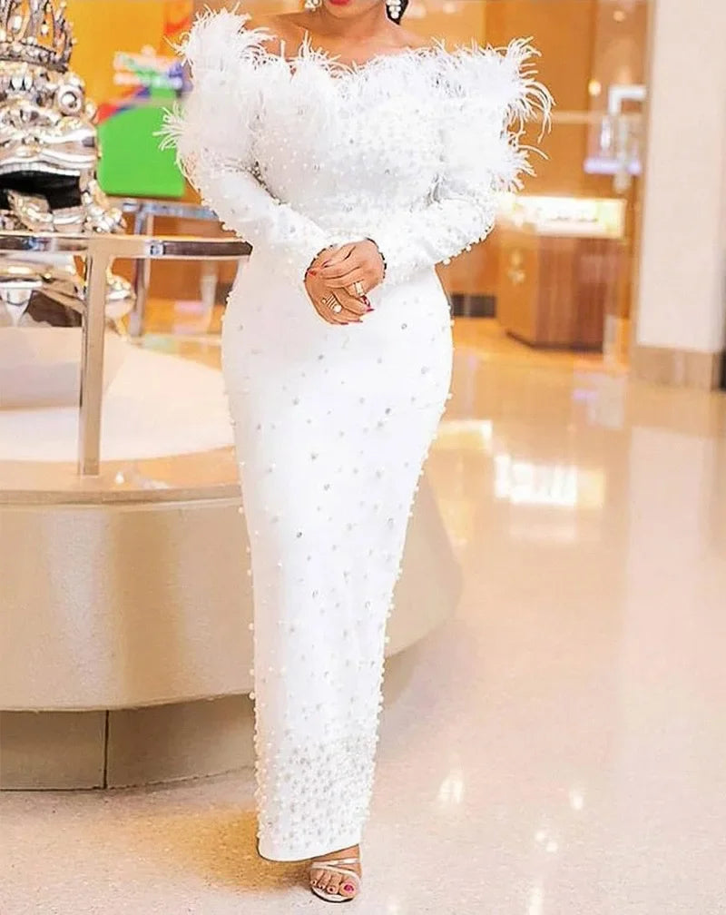 Feather White Dress