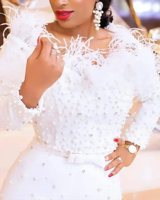 Feather White Dress