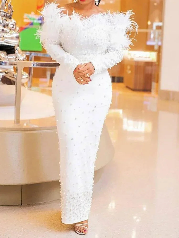 Feather White Dress